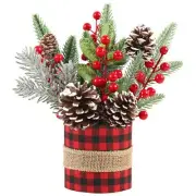 Christmas Tree, Artificial Mini Christmas Tree Decorations with Pine Cones Red