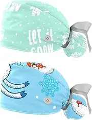 [WOSHJIUK] Working Hat 2 Pack Scrub Caps for Women,Snow Green Background,Tie Back Cap Adjustable Scrub Hat