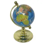 Desktop Miniature World Globe W/ Inlaid Gemstones. 5.5" Tall. Nice Globe.