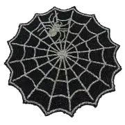 Tahari Halloween Black and Silver Spider Web 15in Beaded Placemat Charger