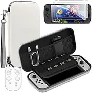 Storage Case for NS Switch 2 for (2025) case Cover,White Hard Shell Portable,Handbag with 2 Pack Tempered Films and a Transparent Silicone Handle 3 in 1