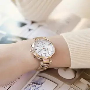 【CITIZEN】星辰 Eco-Drive 光動能 xC FB1456-65A 藍寶石鏡面 鋼錶帶 三眼計時女錶 白/玫瑰金 35mm