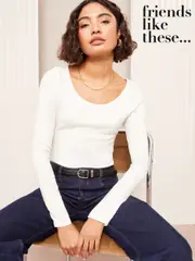Friends Like These White Long Sleeve Scoop Neck Top (F05132) | $35