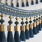Fringe Trim，Curtain Tassels， Tassel Beaded Fringe Edging Curtain Accessories Trim Lace Boho Upholstery DIY Party Hanging(Treasure Blue)