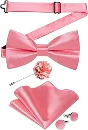 [DiBanGu] Mens Satin Pre-Tied Bowties and Pocket Square Cufflinks Lapel Pin Set for Tuxedo Wedding Party