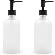 LL Co 2-Pack Frosted Glass Soap Dispenser - 16 Oz, Durable Plastic Pump - Multi-Use Dish, Hand, Lotion Container - Cute Kitchen, Bathroom Soap Bottle Set