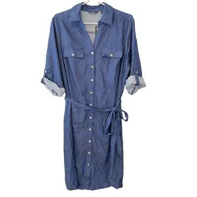 Mlle Gabrielle Button Down Shirtdress Woman’s Size 1X Blue and Black Pin Stripe