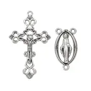10x Antique Silver Rosary Cross Center Alloy Crucifix Cross Virgin Links Pendant