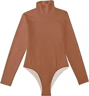 [Caihoyu] Terracotta Solid Color Pure Plain long sleeve Bodysuit Long Sleeve Tops for Women Womens Snap Leotard Cute Tops for Women Mock Turtle Neck, Color 5