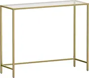 Vasagle Console Table, Tempered Glass Table, Modern Sofa or Entryway Table, Metal Frame, Sturdy, Adjustable Feet, for Living Room, Hallway, Golden