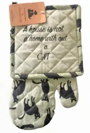 Cat Oven Mitt Potholder Set Kitchen Kitty Kitten Pet House Home Without A Cat