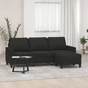 [vidaXL] 3-Seater Sofa with Footstool - Modern Black Fabric Couch with Plush Foam-Filled Seats for Living Room or Lounge Area