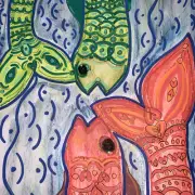 Couple Of Pisces Fish In The Ocean Mixed Media Art Moody Virgo Original Queen