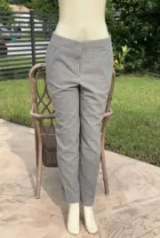 CAROLINA HERRERA GRAY WOOL STRIPED FLAT FRONT POCKET PANT Sz 12 MADE IN PORTUGAL