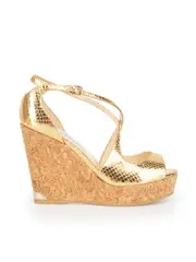 Gold Leather Embossed Wedge Sandals