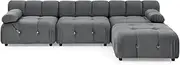 Foret 4 Seater Sofa Modular Ottoman Tufted Velvet Lounge Couch Chaise Dark Grey