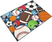 UpperDDLS Kids Playroom & Game Room Carpet Balls Print with Soccer Ball, Basketball, Football, Tennis Ball Club House Friends Childrens Rug Kids Home Decor Area Carpet for Boys & Girls Playroom