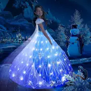 1&2 Anna Elsa Led Glowing Dress Girls Christmas Role Play Party Dress Snow Queen Carnival Ball Dress Set A 5-6T (130)