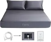 Grounding Fitted Sheet Silver Fiber Grounding Sheets Twin Grounded Bed Sheet Organic Cotton Earth Sheet with Cord (39"x75"x14",Grey)