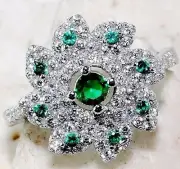 Treated Emerald & White Topaz 925 Solid Sterling Silver Ring Sz 7 UB2-5