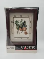 Spartus Quartz Wall Clock Botanical Peach Wood Frame Vintage 1990 USA
