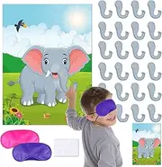 ELECLAND Pin The Nose on The Elephant Party Game for Kids, Birthday Party Decorations, Carnival Circus Party Supplies, Animal Party Decorations