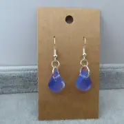 SHEER PEARLY PURPLE Teardrop Dangle Earrings Silver Tone Resin Handmade Dainty