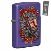 Zippo 49413 Wolf in Sheeps Clothing Tattoo Design Purple Lighter + FLINT PACK