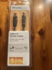 Belkin USB 2.0 Printer A/B Cable Gray 6ft Brand New Factory Sealed