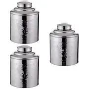 stackable storage bins 3x Tinplate Boxes Metal Round Tea Tins Candy Tins