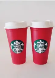 Starbucks Red Reusable Cups Holidays W/Lids Set Of 2 Xmas Red Cup To Go NEW