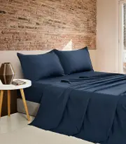 Vintage Washed Microfibre Sheet Set with 1 Pillowcase - Navy - Single