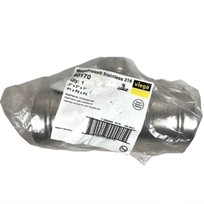 Viega 90170 2" x 2" x 1" Press-Fit 200 PSI 316 Stainless Steel Reducing Tee