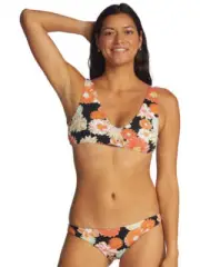 Roxy Printed Beach Classics Bralette Swim Anthracite Boogie Chillen small