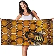 SAAKE Bee Honeybee Print Bath Towels Soft Skin Velvet Beach Towel Oversized Adults Quick Dry Lightweight