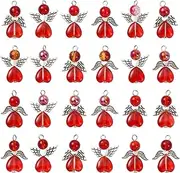 [KitBeads] 90Ppcs 3 Styles Red Angel Charms Antique Fairy Wing Charms Glass Guardian Heart Charms for Bracelets Jewelry Making Necklaces Crafts Bulk, Acrylic Metal Glass, No Gemstone