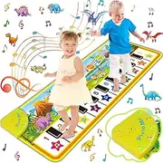 Piano Mat for Kids, 110cm*36cm Piano Keyboard Mat Carpet Touch Playmat with 10 Demo Songs and 8 Dinosaur Sounds, Floor Mat Dance Mat Gifts Toys for 2 3 4 5 6 7 8 Years Old Kids Boys Girls Toddlers