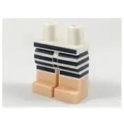 LEGO PART - Minifigure White & Black Stripes Shorts with Light Nougat Legs