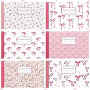 Fullhawl 6 Pcs Bow Notebooks, Preppy Coquette Aesthetic College Ruled Composition Journals, 110 Pages, Cute Notebook Set for Teacher, Graduation, Back to School, Women, Student(Pink,4-7/8 x 7-1/2")