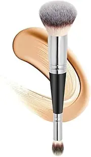AIMALL 1PC Double-Ended Makeup Brush - 6.3-Inch Versatile Cosmetic Tool for Liquid Foundation, Powder & Eyeshadow Application - Soft Synthetic Bristles for Face & Eyes