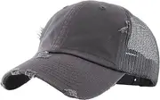 [KBETHOS] KBSV-083V BLK Daddy Dad Hat Vintage Distressed Baseball Cap Polo Style Adjustable