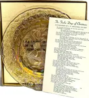 Vtg Imperial Yellow Carnival Glass 12 Days Of Christmas Plate 6 Geese NOS & Box