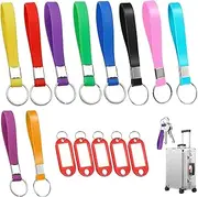 [Domicubes] 10 PCS Key Rings with Tags, Assorted Colors Silicon Key Ring Loops Fob Rubber Wristlet Key Chain Heavy Duty Key Rings with 5 Tags Keychain Lanyard for Key Identification Phone Bag Wallet Purse Clutch,