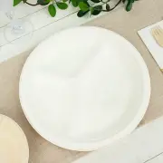 50 Round 10" WHITE 3-Compartment Sustainable Bagasse DINNER PLATES Party Events