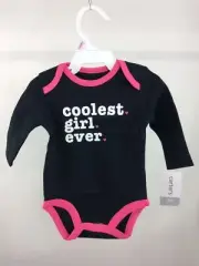 Carters Girls 3 Months Bodysuit "coolest girl ever" Blue with Pink Trim (501)