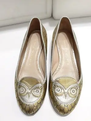 CHARLOTTE OLYMPIA 英國 專櫃 正品 金色 貓頭鷹 平底鞋 娃娃鞋