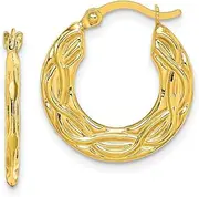[JewelryWeb] 10k Yellow Gold Hinged post Patterned Hollow Hoop Earrings 18x17mm Wide 2mm Thick-Hoop Earring for Women