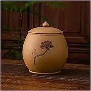 Kitchen Container Chinese Purple Sand Tea Tins Khaki Ceramic Sealed Tank Storage Tank with Lotus Pattern Decorate for Keeping Dry and Storing Loose Tea Leaves For Loose Tea(Small)