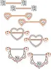 4 Pairs Stainless Steel Nipple Tongue Rings Piercing Body Jewelry Barbell CZ Hea