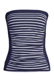 Lands'End Women Plus Size Bandeau Tankini Top Swimsuit w Straps Navy 18W #522758